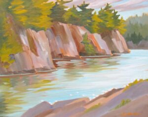 From Picnic Island with a clear view of the cliffs. Beautiful day of painting!