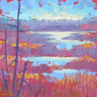 Northern Fall Marsh, textured oils, painted with palette knives, on board, 10x10, 2023, $250